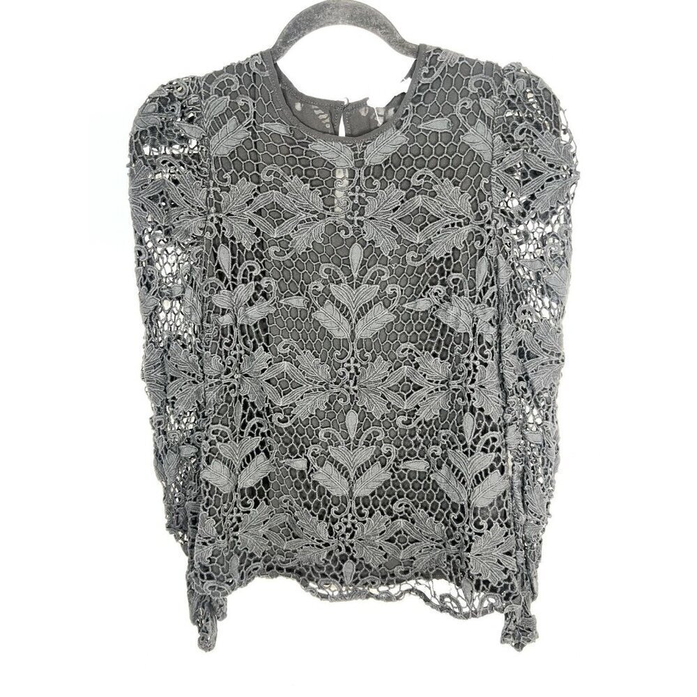 Stevie May Blouse Crochet Top Lace Long Sleeve Shirt Semi-sheer Black Small Y